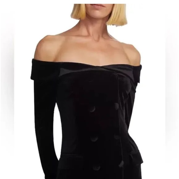 NWT L’Agence Black Velvet Off Shoulder Blazer Style Top Medium $420 Retail - Picture 1 of 12